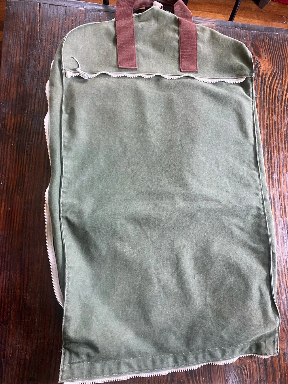 Vintage Lands End Deluxe Square Rigger Olive Canvas Garment Bag Heavy Duty